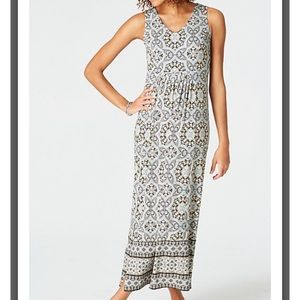 J.Jill Blue Tile Print Sleeveless Maxi Dress with Slit
